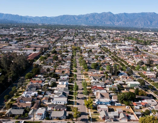 Aerial view of a neighborhood in Gardena, California