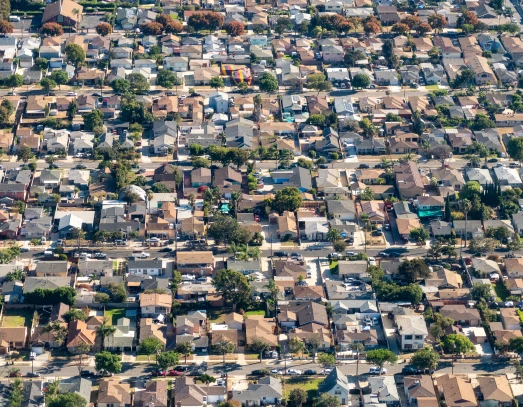 Aerial view of a neighborhood in Hawthorne, California